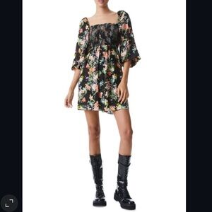 Alice + Olivia Cooper Smocked Mini 90s Babydoll Dress Size 8